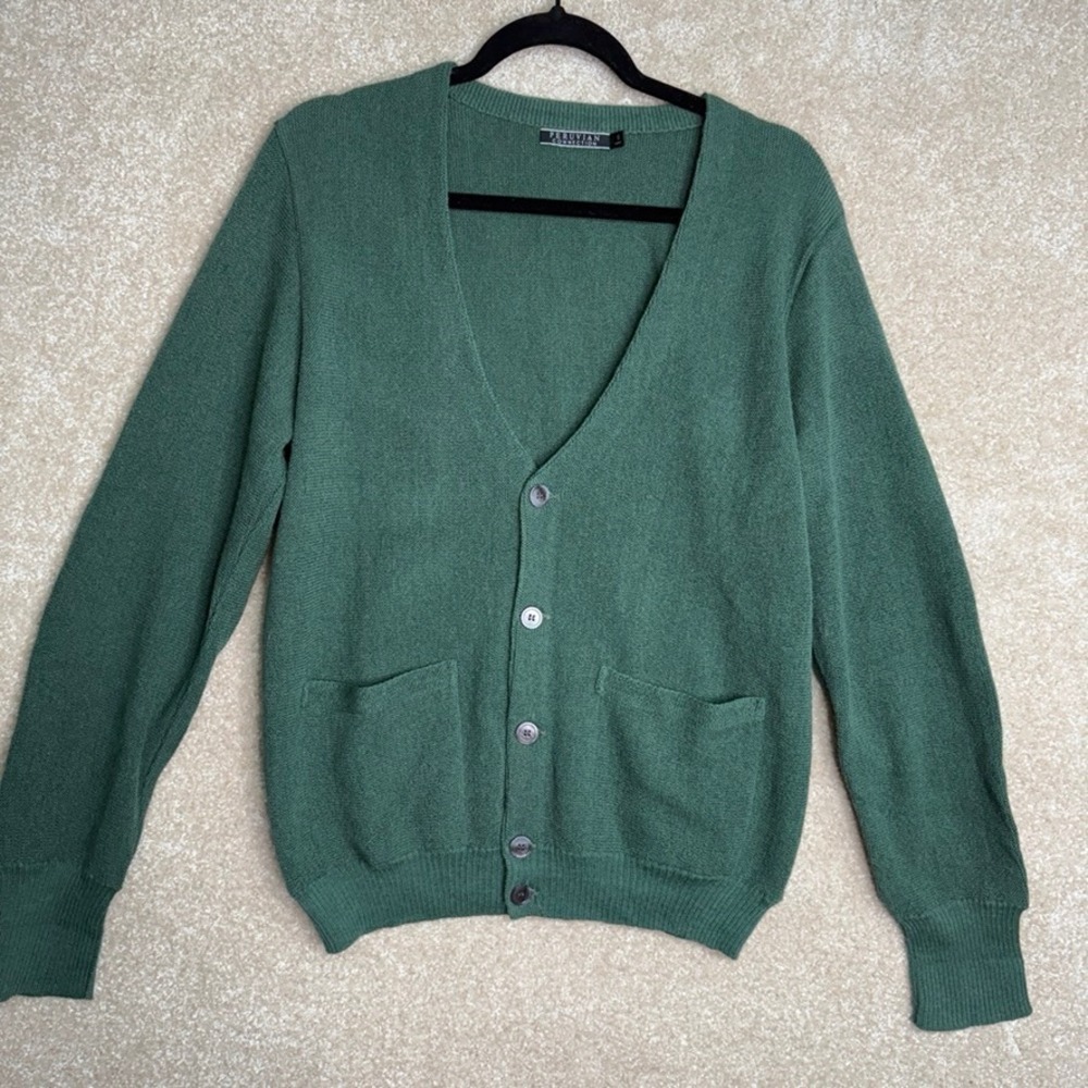 Peruvian Connection 100% Alpaca Cardigan Sweater Mens Size Small‎ Green Workwear